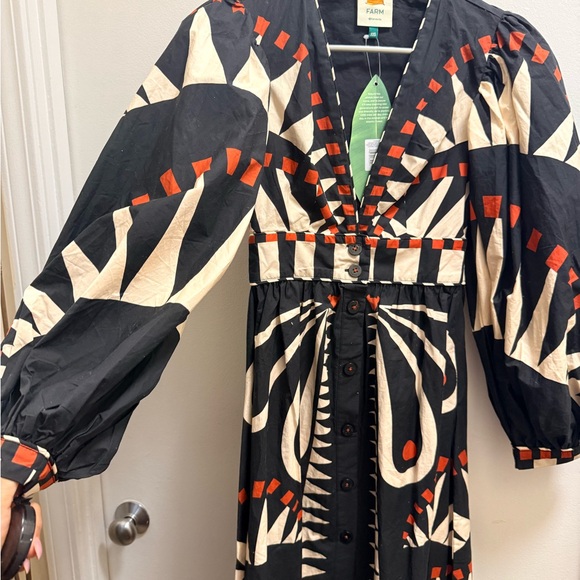 FARM Rio Black & Cream Graphic Button-Front Maxi Dress with Red Accents - Picture 6 of 15